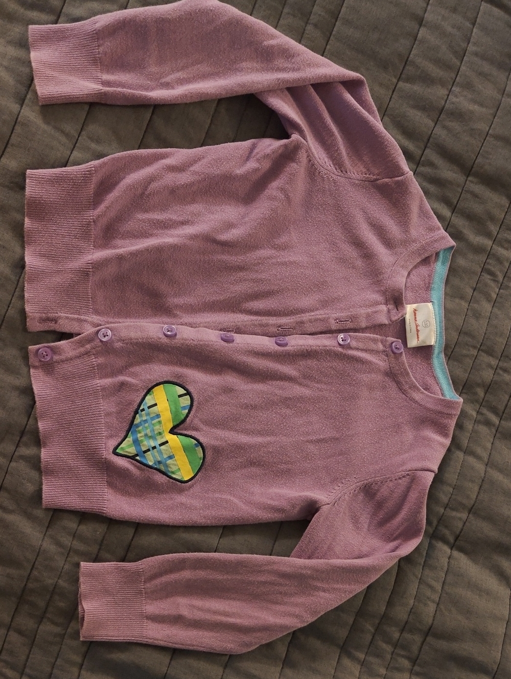 Hanna Andersson Lavender Cardigan with Colorful Heart Patch Size 110 Cm